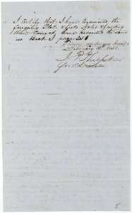 District surveyor J. P. Philpott's certificate that he examined the Hulver field notes and recorded them in Book I, page 256, February 1851.