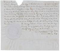 Notary R. Donaldson's record that a witness swore he saw Richard Sanders sign and deliver the bond to White, 19 June 1852.