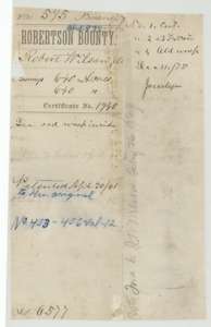 File jacket for Robert Wilson's two 640-acre bounty surveys on bounty certificate No. 1940, patented to his heirs on 30 April 1861.