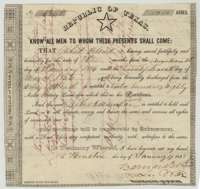 Republic of Texas bounty certificate No. 1940 for 1,280 acres to Robert Wilson, signed by Secretary of War Barnard E. Bee at Houston, January 1838.