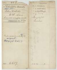 File jacket for John H. Mills's 640-acre Robertson bounty claim, certificate No. 2596, patented March 1859.