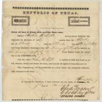 Republic of Texas bounty land certificate No. 2596 issued at Houston on 9 March 1838 to John H. Mills for six months' army service, 640 acres.