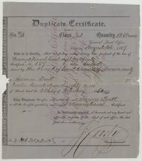 Duplicate certificate 29/3 for 1280 acres issued to James Pratt by the General Land Office on 6 August 1867 after the original certificate No. 187 was lost.