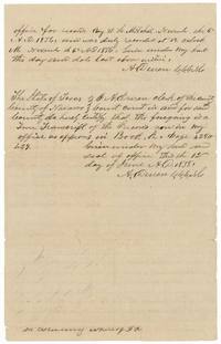 Clerk A. Duren's certificates that the copy was recorded 6 November 1856 and is a true transcript of Book K pages 428-429, 12 June 1858.