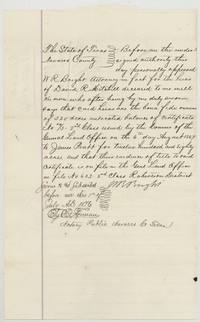 W. R. Bright swears as attorney in fact for D. R. Mitchell's heirs that they own the 320-acre unlocated balance of certificate 29/3, 1 July 1876.