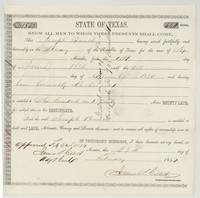 State of Texas bounty certificate No. 1532 for 640 acres to Joseph Bunch for army service June-December 1836, issued in lieu of cancelled certificate No. 948, signed by James S. Gillett.