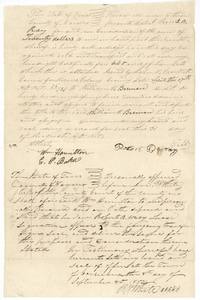 Robert B. Ray sells Mercer's Colony certificate No. 121 to William H. Beeman for $20, 31 August 1850; Wm. Hamilton's oath taken 8 Sept 1852.