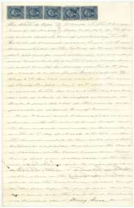 First page of the administrator's deed selling the Hubble land certificate at auction in Navarro County, March 1870, carrying five revenue stamps.