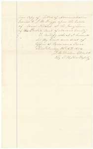 Clerk's certified copy of the letters of administration for the Kitchell estate, Corsicana, 26 February 1874.