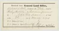 General Land Office receipt for balance certificate No. 19/212 for 296 4/10 acres, delivered on 3 March 1874 to the agents DeCordova and Withers at Austin.