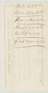 Back of the receipt, with the file number and the filing note of 3 March 1874.