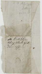 Wrapper of the 15 November 1854 letter, addressed to R. M. Elgin, Chief Clerk of the Land Office.