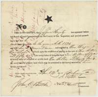 Headright certificate No. 298 for one league and one labor, issued to Jefferson Haggerty by the San Augustine County land board on 12 February 1838.