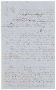 Field notes of a survey of 6,856,851 square varas in Johnson County for Jefferson Haggerty, made by deputy surveyor A. J. Lee in 1854.