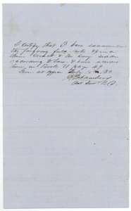 District surveyor's certificate of 15 July 1854 that the Johnson County field notes are correct and recorded in Book U, page 49.