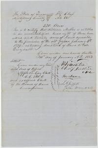 Montgomery County unconditional headright certificate No. 66 for 320 acres to William Miller, 10 January 1853.