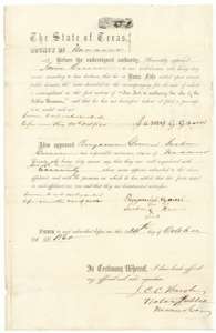 Printed preemption affidavit sworn 24 October 1860 by James G. Green, a settler on vacant public land in Navarro County, with witnesses Benjamin Green and Seaborn Green.