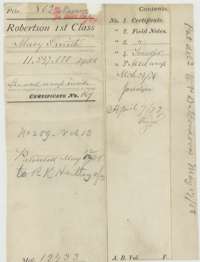 File jacket for the headright of Mary Smith, a league-and-labor certificate patented 12 May 1858, listing the certificate, field notes and transfer.