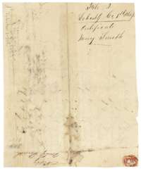 Back of the certificate, with endorsements and a docket for Mary Smith, Liberty County, first class.