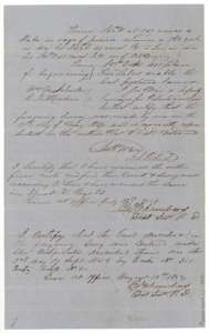 End of the 1854 field notes, with the deputy surveyor's certificate and the district surveyor's examination of July 1854.