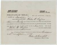 Mercer's Colony certificate No. 226 for 320 acres to John C. Jeffers, signed by John M. Crockett at Corsicana, 18 April 1850.