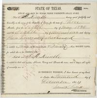 State of Texas bounty certificate No. 1841 for 320 acres to S. A. Kimble for three months' army service, 8 May to 8 August 1836, issued at Austin 20 December 1854 by Adjutant General James S. Gillett.