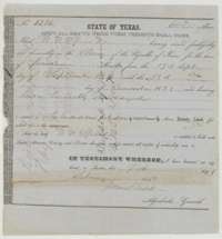 Bounty land warrant No. 1226 for 640 acres, issued at Austin on 9 February 1853 to W. W. Speed for service in the Army of the Republic of Texas.