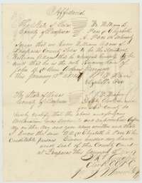 Affidavit made in Lampasas County, 13 January 1857, that William Adams is the only known heir of John B. and Ann Adams.