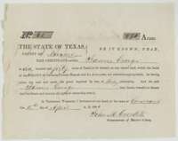 Mercer's Colony certificate No. 65 for 640 acres issued to James George at Corsicana, 15 April 1850.