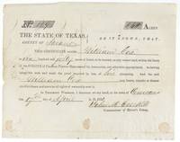 Mercer's Colony certificate No. 129 entitling William Cox to 640 acres, signed John M. Crockett at Corsicana, 17 April 1850.