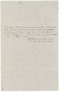 District surveyor's certificate that the Cox field notes were examined and recorded in Book N page 187, 1 Dec 1852.
