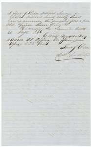 District surveyor Thomas J. Oliver's certificate of 23 April 1858 that the White field notes are correct and recorded in Book U, page 216.