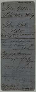 Old file wrapper for John White's labor, marked as patented to Francis L. Barziza, assignee, on 3 May 1861.