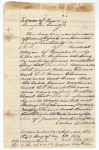Affidavit sworn 19 May 1876 in Gonzales County that James Madison Chism and E. P. Gaines Chism were brothers and Mary Parchman is his only surviving child.
