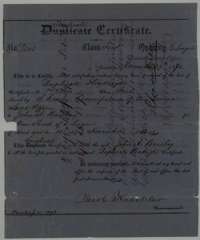 Triplicate headright certificate issued at Austin on 29 November 1870 by Commissioner Jacob Kuechler for one-third league for John A. Barclay, replacing a lost duplicate.