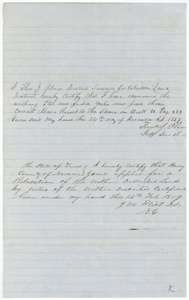 District surveyor Thomas J. Oliver's certificate of 24 December 1857 recording the notes, with J. M. Eliot's note of 14 February 1859 on a relocation by Henry Jones.
