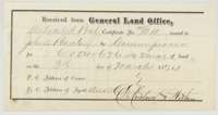 Land Office receipt of 3 March 1874 for unlocated balance certificate No. 14/211 issued to John A. Barclay, delivered to an Austin agent.