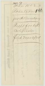 Wrapper for the Land Office receipt for the unlocated balance certificate, filed 3 March 1874.
