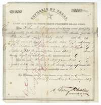 Republic of Texas bounty certificate No. 9316 of 27 November 1839 for 960 acres to John F. Morgan, who was killed at Goliad.
