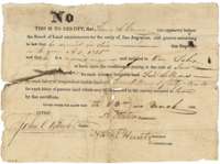 San Augustine County land board certificate No. 479 of 23 March 1838 entitling Thomas H. Garner, a married man who arrived in 1835, to one labor.