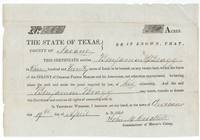 Mercer's Colony certificate No. 262 for 320 acres to Benjamin Bragg, signed by John M. Crockett at Corsicana, 19 April 1850.