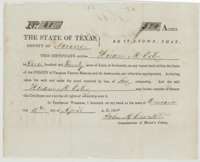 Mercer's Colony certificate No. 61 for 320 acres, issued at Corsicana on 15 April 1850 by Commissioner John M. Crockett to Hiram M. Estes.