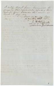 Certificate of District Surveyor J. P. Philpott, 23 December 1851, that he examined the Estes field notes and recorded them in Book J, page 104.