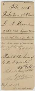 Old wrapper for the G. A. Davis file, noting the map check of February 1861 and the patent to the heirs of G. A. Davis on 24 January 1868.