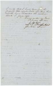 Certificate of the district surveyor, 13 February 1851, that he examined the Harris field notes and recorded them in Book I, page 253.