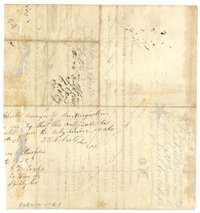 Back of the Bowie certificate, with endorsements by county surveyors and the county clerk of San Augustine, 1845.