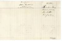 Wrapper for the Sadler field notes, filed 17 July 1872, with the fees totalling $10.94 and patent note of 8 May 1873.