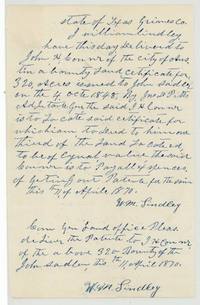 William Lindley of Grimes County gives the Sadler certificate to John H. Conner to locate for one third of the land.
