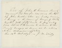 J. M. Eliot's receipt from John H. Conner for warrant 465 and 50 cents entry fee, 16 October 1871.