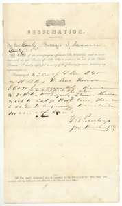Printed designation signed by G. B. Rawlings asking the county surveyor to survey 160 acres including his improvements in Navarro County.